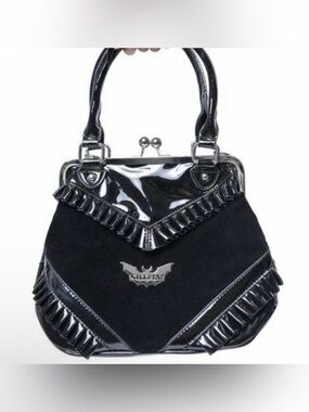 Killstar Black Velvet Vinyl Ruffle Kisslock Purse Bag